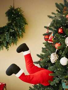 红色圣诞树腿圣诞树装饰品毛绒门饰圣诞老人腿圣诞装饰家居挂饰 - 彩色 - 查看 2
