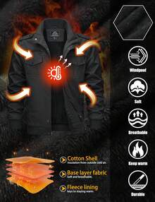 KEFITEVD Men's Casual Workwear Jacket Padded Lined Warm Thickened Jacket Hooded Multi-Pocket Outdoor Activity Jacket - 黑色 - 查看 4
