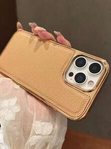 1 Ốp lưng điện thoại chống rơi bằng da vân vải lớn mạ điện màu cam Aimei thời trang mới, sang trọng, bảo vệ toàn diện, phù hợp cho iPhone 11/12/13/14/15/16/17 Pro/Max - Rượu sâm banh - Xem 3