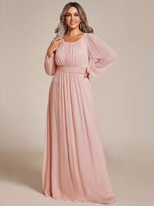EVERPRETTY Plus Size Elegant Romantic A-Line Long Sleeve Pink Bridesmaid Dress, Formal Party Dress For Autumn Wedding Guest Spring - Baby Pink - View 4