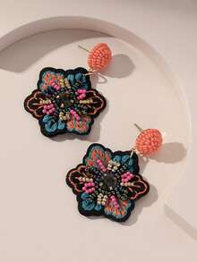 Bead Decor Flower Stud Earrings Valentines - Multicolor - View 6