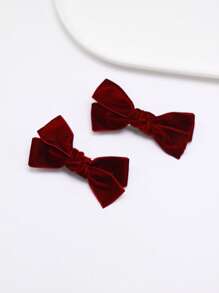 2pcs Women's Burgundy Velvet Bow Hair Clips, Cute Side Hairpins, Sweet Girl Hair Accessories Suitable For Daily, Christmas, Back To School, Date, Valentine's Day, Claw Clips, Hair Claws, Hair Slide, Hair Barrettes, Fall, Winter Outfit For Women, Bows