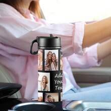 1pc 18oz Customized Ten Photos And Text For Men Women Personalized Travel Sports Water Bottle With Straw Lid, Custom Stainless Steel Water Bottle Cup, Suitable For Birthday Gifts, Holiday Gifts, Daily Gifts Surprises For Family Friends Lovers - Black - View 5