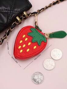 草莓零钱包钥匙扣水果挂件 2025 新款 兼容 Airtag 女士钱包迷你钱包零钱包腕包钥匙扣钱包 - 紅色 - 查看 4