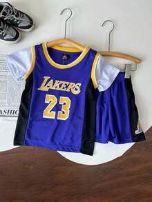 2pcs Basketball Uniform Set With Number 23 And Personalized Name, Boys & Girls, Purple, Kids Sports Wear, Children Summer Outfit, Shorts, Customized Basketball Jersey - Purple - View 2