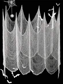 1/3 件万圣节恐怖布 - 万圣节装饰 - 30X72 英寸鬼屋恐怖布 - 恐怖万圣节派对装饰，适合户外或室内万圣节派对，户外室内白色布，适用于鬼屋、庭院、前门、墙壁、恐怖派对装饰，带孔的恐怖纱布 - 白色 - 查看 9