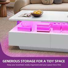 BALCONERA White UV High-Gloss Coffee Table With 4 Drawers – 7-Color RGB LED Strip , 90*55*41CM E1 MDF Coffee Table For Living Room, Home Office & Lounge, Knock-Down Design - White - View 5