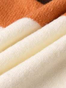 Boys' Contrast Color Striped Sweater, Argyle Knit Turtleneck Pullover, Suitable For School, Everyday Wear, Spring, Autumn, Winter - Apricot - View 9