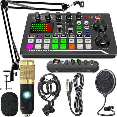A Complete Audio Mixer Equipment Set, Professional Recording Studio Package For Live Streaming, Broadcasting, Recording, And Karaoke.