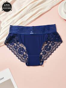 4 sztuki seksownych koronkowych, wyciętych, półprzezroczystych, jednolitych kolorów, średniej talii, plus size, damskich spodni trójkątnych, dojrzałego uroku, retro, romantycznej, francuskiej, słodkiej i uroczej bielizny, lekkie, miękkie i wygodne, całoroczne, odpowiednie do domu, podróży, na imprezy i prezenty