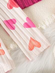 3pcs/Set Young Girls' Cute Heart Print Solid Color Ruffle Bubble Long Sleeve Mock Neck Fleece T-Shirts - Multicolor - View 4