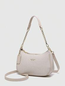 2025 New Fashion Classic Versatile Letter Graphic Design Solid Color PU Leather Crescent Shoulder/Underarm Bag, Y2K Shoulder/Underarm Bag, Suitable For Shopping, Can Be Worn Crossbody - White - View 4