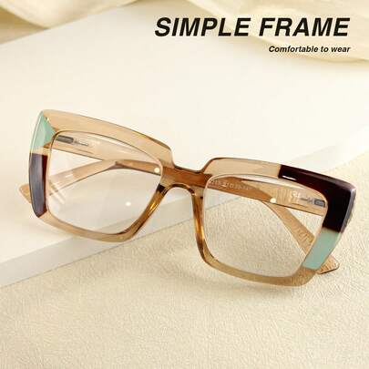 1 pieza Gafas de lectura con montura vintage de ojo de gato y gran tamaño, cómodas de llevar con bisagras de resorte, combinación de colores de moda, accesorio de gafas para mujer