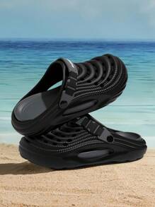 时尚男士厚底镂空一脚蹬凉鞋，新款夏季防滑沙滩度假休闲透气穿孔厚底百搭鞋