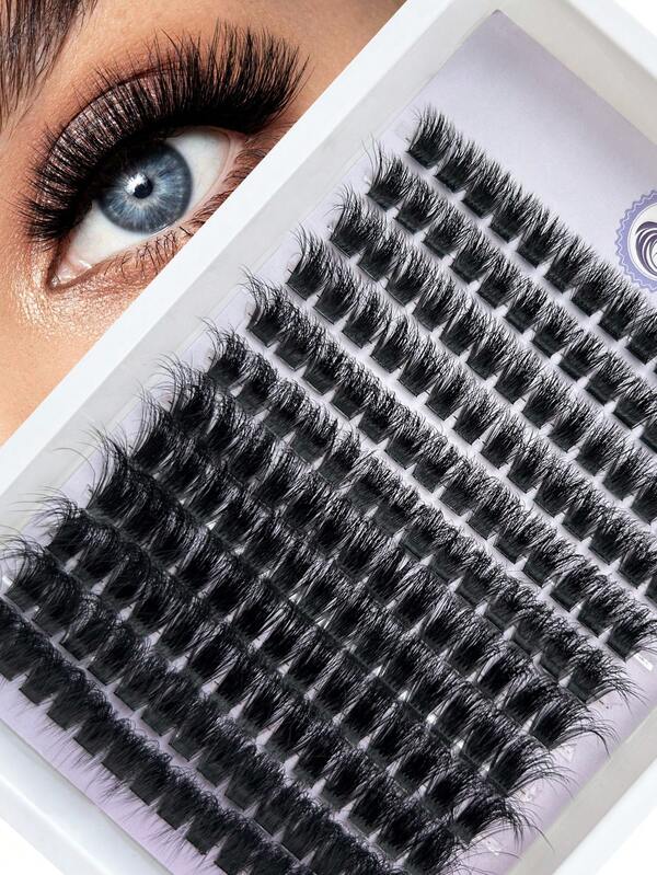 168PCS D Curl Fluffy Lash Clusters Thick Eyelash Clusters Fluffy DIY Individual Lashes Volume 120D Cluster Lashes Extensions DIY At Home For Parties