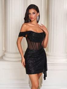Short Sequin Backless Cocktail Party Dress, Sexy Backless Prom Dress - Black - View 5