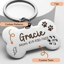 1 Pc Stainless Steel Bone Dog Tag With Dog Paws Hollowed, Laser Engraved Name Dog Tag For Dogs, Custom Dog Collar Tag, Pet Gifts Ornamental,Engraved,Stainless Stylish,Fashion,Colorful,Vintage,Cute,Contracted,Cuties Custom,Unique,Customized,Personalized Pet For Anniversaries,For Birthdays