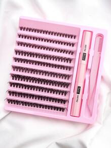 200pcs/200pcs*2 DIY Eyelash Extension Kit, Individual Lash Clusters, D-Curl, 8-16mm Mixed Lash Clusters, Includes Lash Glue, Sealant And Eyelash Extension Tools, Convenient For Self-Application At Home. Eyelash Cluster Set, Eyelashes, False Eyelashes - Black - View 4