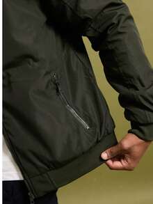 Men's Traditional High Collar Bomber Jacket With Cutouts - Green - View 4