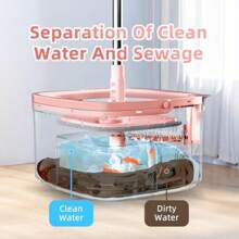 Spin Mop And Bucket Set With MSelf Separation Dirty And Clean Water System Square Mop Bucket Self Wringing 360° Rotating Clean MopHead For Hardwood Tile Marble Floors With 10PadsPink - 粉色 - 查看 2