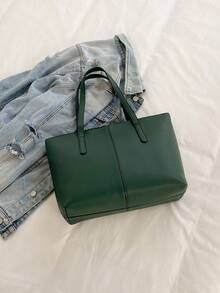 中号手提包和单肩包，女士 PU 皮革钱包，顶部提手（32 * 25 * 14 厘米）（中号） - 綠色 - 查看 7