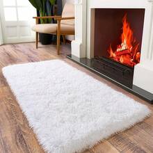 Soft Fluffy Shag Throw Area Rug, 2x4 Black, Non-Slip Bedroom, Hallways, Bedside, Dorm, Living Room - Long Shaggy Rug - Putih - View 3