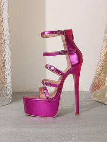 16cm Sexy Pointed Toe Buckle Strap High Heel Fashion Sandals For Women - Hot Pink - View 5