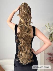 32英寸长波浪卷马尾假发，合成耐热爪式卷曲波浪马尾假发，适合女性，金色带棕色 - 彩色 - 查看 8