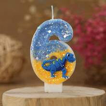 1pc Number Birthday Candle, Blue Dinosaur Decorated Cake Candle, 0-9 Blue Yellow Shiny Number Candle, Suitable For Birthday Cakes And Large Holiday Parties - Blue Yellow - View 8