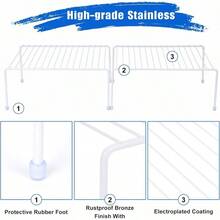 Kitchen Cabinet Storage Shelf Rack/Plastic Feet(13.1x 10.2 Inch) Steel Metal Rust Resistant Finish Cups, Dishes, Cabinet Pantry Organization(2, White) - 2+++White - View 4