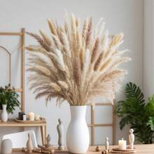 Fluffy Pampas Grass Flower Bouquet,  Decorations For Home ,Outdoor Decor ,Dry Pampas Grass,Jumbo Size Dried Pampas Grass Bundle With Tall Floor Vase - Statement Boho Chic Living Room Decor - Neutral Beige Cream Color Palette For Calming Aesthetic - Easy Assembly No Maintenance Required - Perfect For Apartment Decor Bedroom Styling Or Wedding Venue Decoration - 白色 - 查看 1