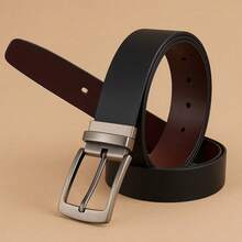 Men's Double-Sided Genuine Leather Belt With Reversible Swivel Buckle, Social Casual, Comfortable - Black - View 5