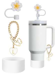 3 件/2 件专为 30/40 盎司杯子设计的配件 - 白色杯字母标记和硅胶马蹄莲吸管盖、硅胶防摔防刮保护套、可重复使用的 10 毫米宽吸管盖、可爱的字母装饰、适用于现代简约玻璃杯 - 白色 - 查看 39