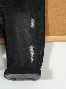 Boys' Casual Black Denim Bib Overalls, Girls' Spring/Autumn Tops & Bib Pants Outfit - Black and White - View 5