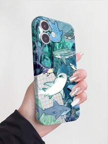 1pc Creative Underwater Shark Design Glossy Hard Phone Case Compatible With IPhone 11, 12, XR, 13, 13 Pro, 13 Pro Max, 14, 14 Pro, 14 Pro Max, 15, 15 Pro, 15 Plus, 15 Pro Max, 16, 16 Pro, 16 Plus, 16 Pro Max, 16e - Multicolor - View 3