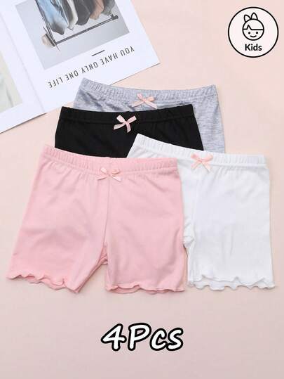4 piezas Pantalones cortos con lazo decorativo, pantalones de con volantes, ropa interior tipo braga para niñas, adecuado para todas las estaciones