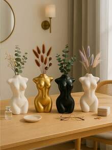 1pc Abstract Female Bust Resin Vase Sculpture, Minimalist Aesthetic Decor With Flower Vase Opening, Suitable For Modern Living Room, Bookshelf, Bedroom Or Desk, Home Decoration, Room Decor Vase - Multicolor - View 5