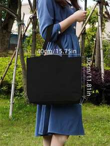 日常休闲百搭简约大容量帆布托特包 - 黑色 - 查看 9