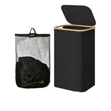 1pc Panier A Linge,Large Laundry Basket With Lid, 100L Tall Laundry Organizer Basket, Foldable Dirty Clothes Hamper With Handles, Collapsible Laundry Hamper, Waterproof Removable Bag For Bedroom Decor, Room Decor, Decorations, Decorations, Decor, Storage, Organizer Dress Pants Shoes Jeans Boots Skirtlaundry Hamper,Washing Basketbathroom Organizer,Basket,Storage Basket,Foldable Laundry Basket - Bamboo - View 17
