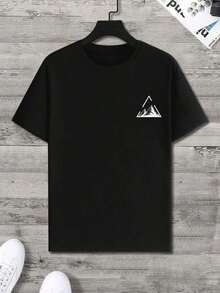 Men's Geometric Mountain Print Casual Short Sleeve T-Shirt Street Fashion - màu đen - Xem 3