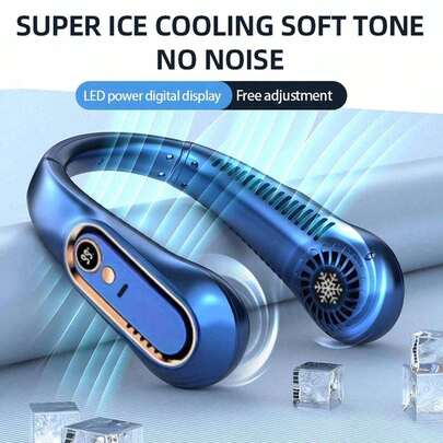 New Neckband Fan, Portable Bladeless Neck Fan, 5th Generation Slouchy USB Rechargeable Small Fan, Vortex Air Outlet, 5-Speed Adjustment, LED Digital Display