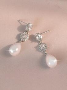 jealous young 1 pereche de cercei lungi rafinați cu zirconiu cubic rotund cu perle artificiale, potriviți pentru banchet, bal, petrecere, cadou