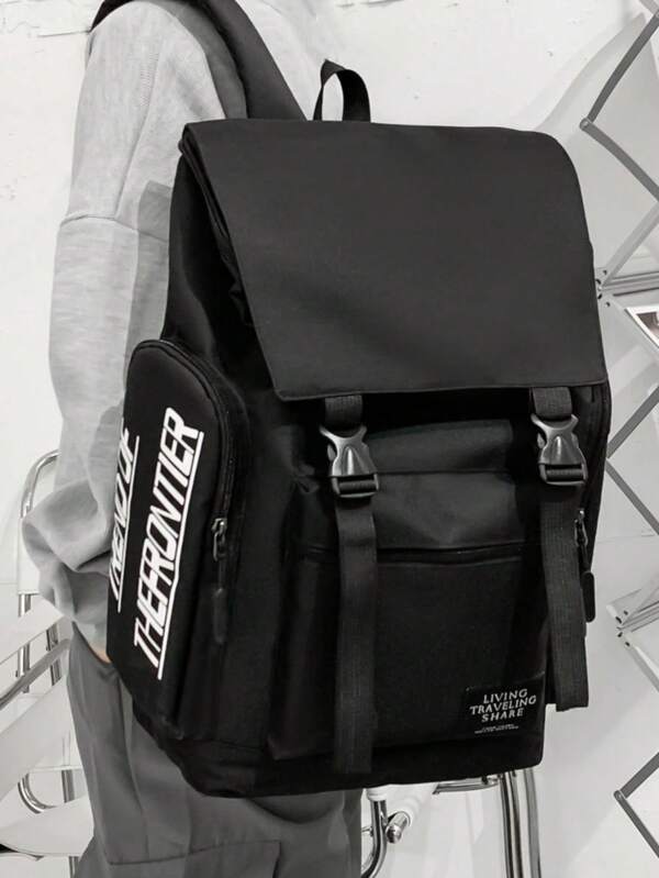 Mochila con solapa con diseño de hebilla de liberación y gráfico de letra de 26L, mochila escolar para viajes, universidad, escuela, mochila casual, mochila para portátil, ideal para volver a la escuela, entrenamientos, senderismo, con gran capacidad y ligera