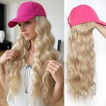 Bright Pink Baseball Cap With Attached Long Curly Wig, Synthetic Fiber Wig, Adjustable Hat For Women - Multicolor - View 11