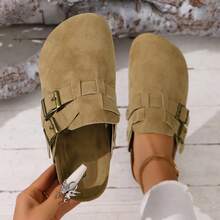 女士棕色平底凉鞋，百搭平底凉鞋，圆头拖鞋，夏季户外拖鞋，四季拖鞋