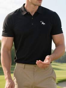 男士修身黑色 Polo 衫，輕量透氣，適合休閒、辦公與戶外穿著 - 黑色 - 查看 2