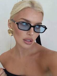 1 副小号矩形镜框时尚眼镜，适合度假、旅行、运动风格、驾驶、节日、海滩、音乐节、郊游、夏季配饰、假期、家庭出游、优雅装扮、街头风格配饰、运动、派对、户外活动、街头风格外观、钓鱼、夏季海滩度假、户外、旅行 - 黑框藍片 - 查看 3