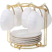 Tea Cups Holder, Gold Metal Coffee Cup Tea Cups Rack, Foldable Organizer For Coffee Cup Spoon And Saucers