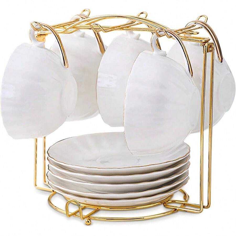 Tea Cups Holder, Gold Metal Coffee Cup Tea Cups Rack, Foldable Organizer For Coffee Cup Spoon And Saucers