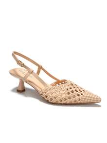 RevReaL Women's Woven Pointed Toe Slingback High Heels, Fashionable, Sexy, Cute With Rhinestones, Suitable For Vacation - Beige - View 2